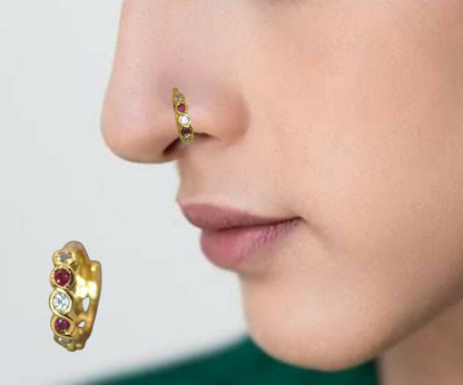 Gold Plated Ruby & AD Stones Nosepin Ring Hoop for women and girls