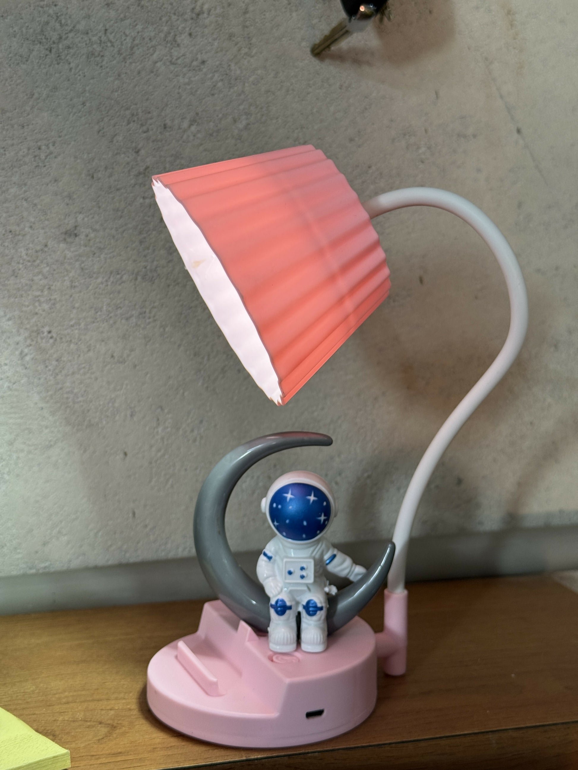 Pink Astronaut Moon LED Table Lamp, USB Rechargeable Kids Night Light
