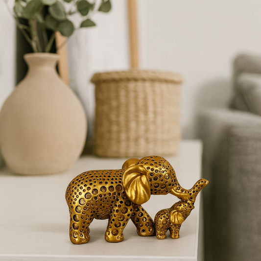 Decorative Gold Elephant Mother & Baby Showpiece for Home Décor & Gifting