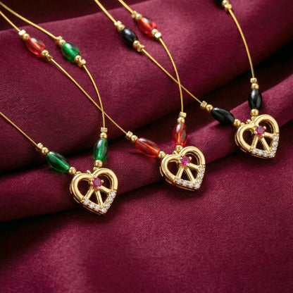 Heart Pendant Necklace with Tricolor Beads and Ruby Accent (3Pc/Set)