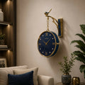 Luxury Double Sided Hanging Wall Clock with Bird Decor, Blue Dial