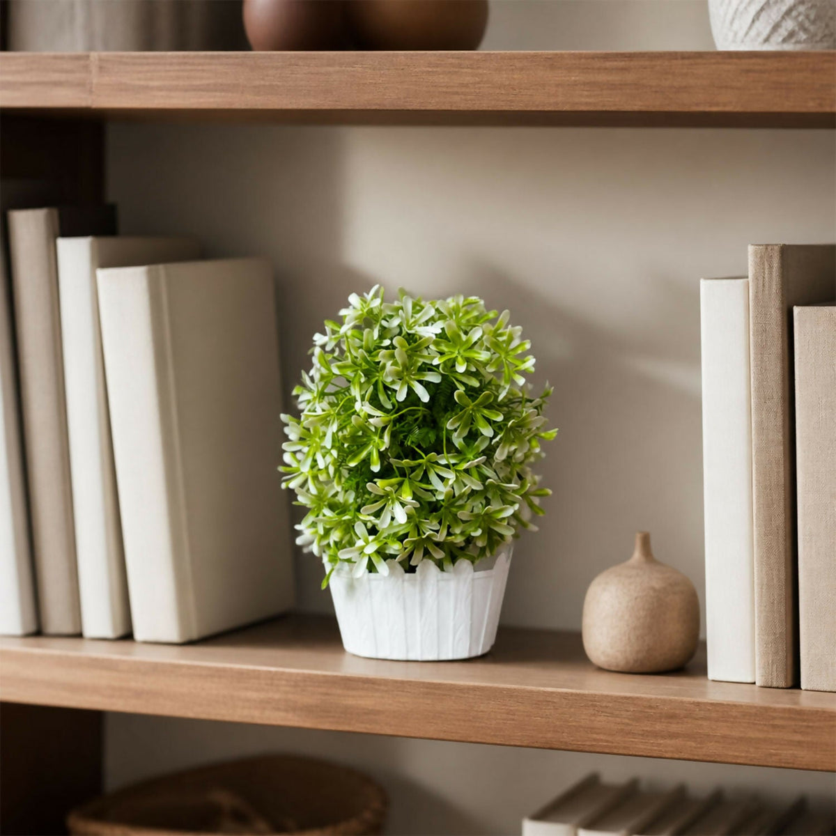 Artificial Green White Flower Plant Decorative Pot Home Office Table Centerpiece Decor