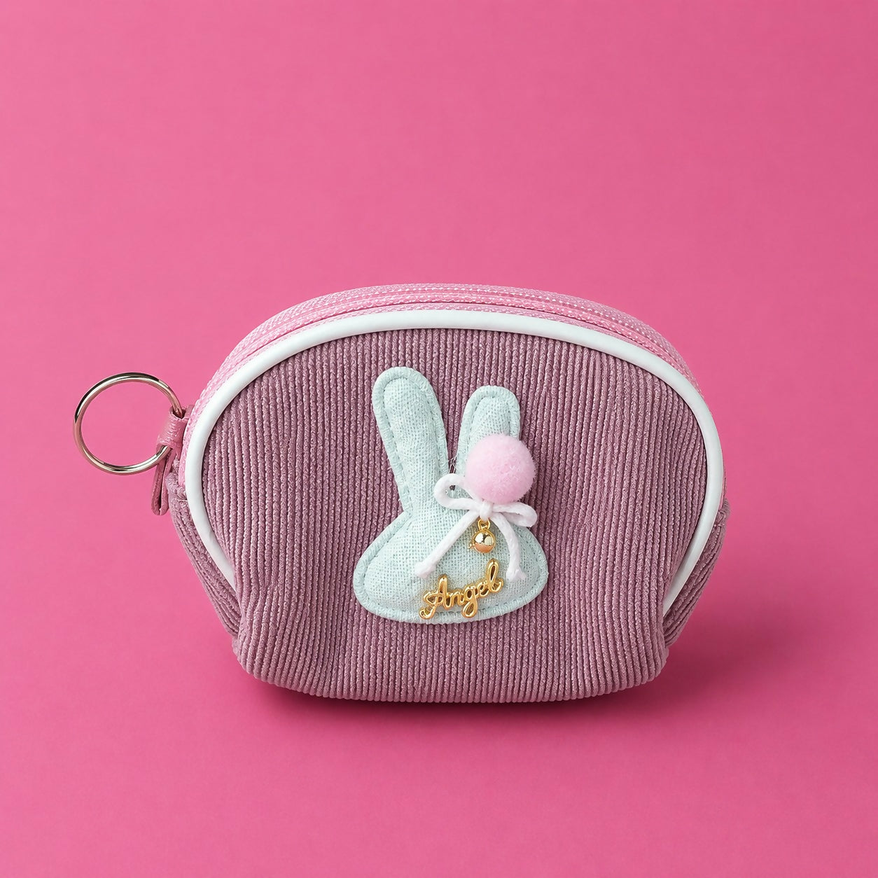 Bunny coin pouch attached to handbag keychain