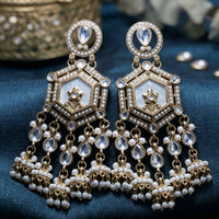 Royal White Enamel and Polki Stone Jhumka Statement Earrings