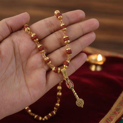 Ram Naam Gada Gold Pendant & Rudraksha Mala