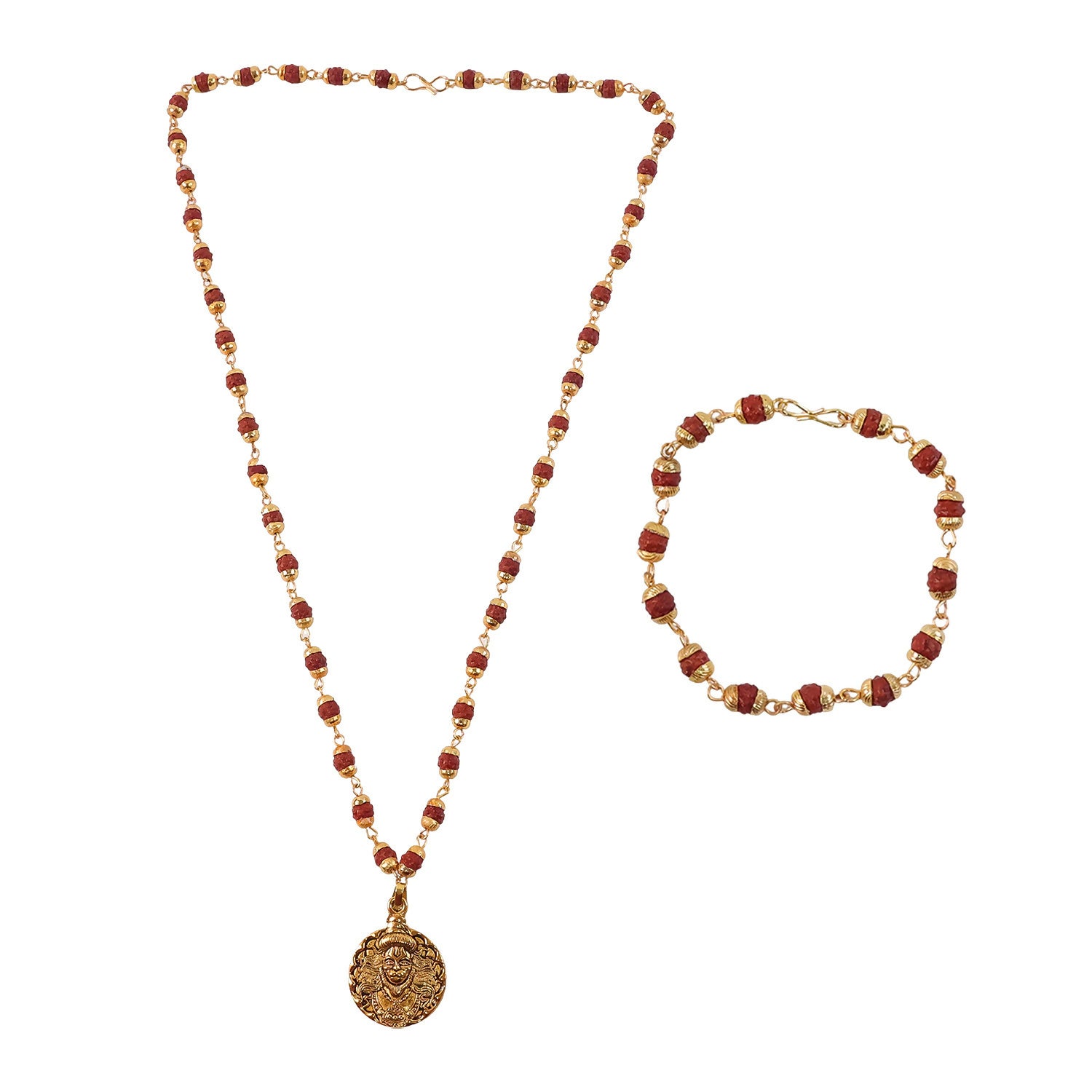 Hanuman Pendant With Rudraksha Mala & Bracelet Combo