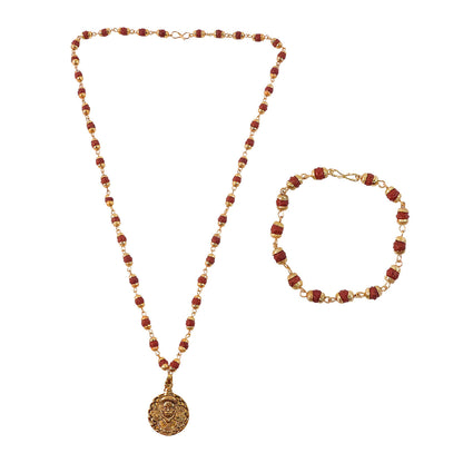 Hanuman Pendant With Rudraksha Mala & Bracelet Combo