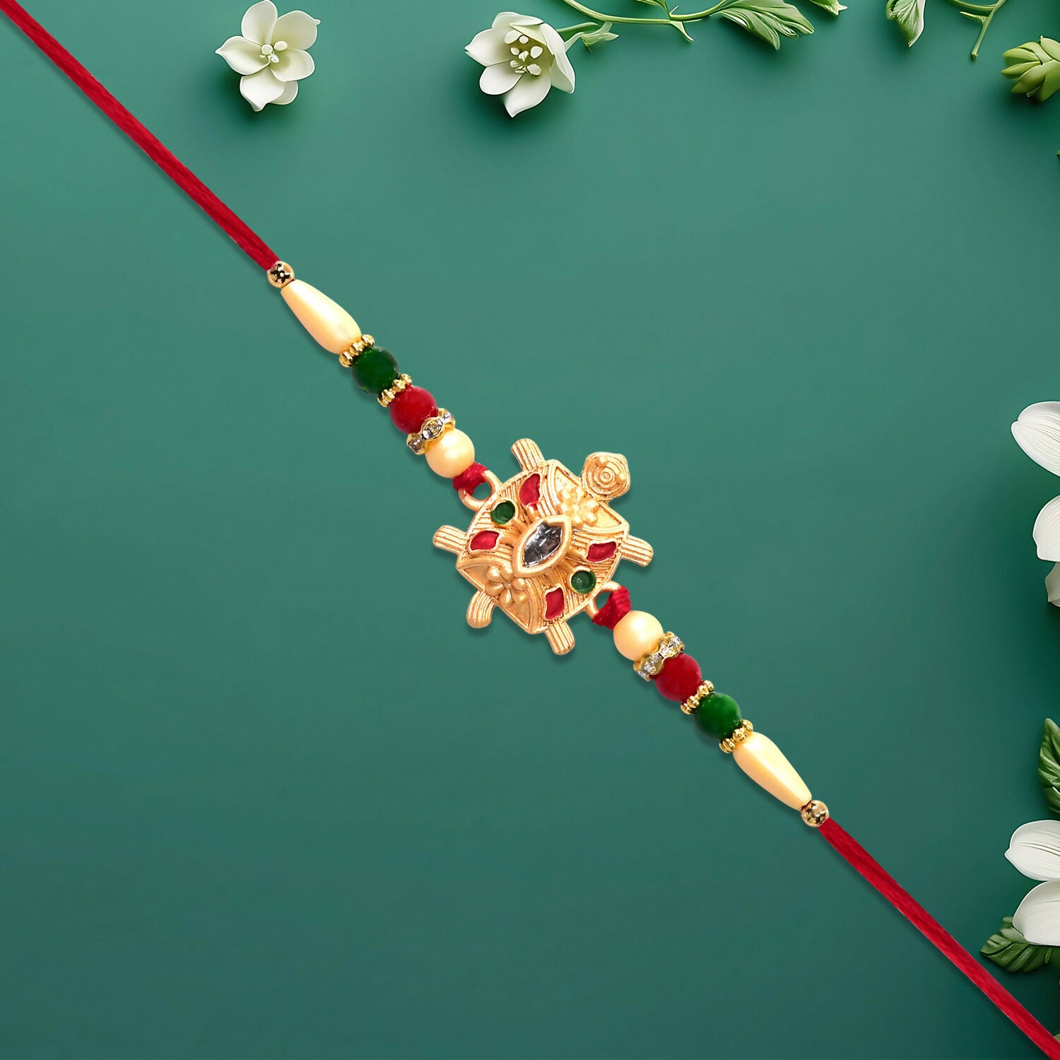 Top view of Turtle Rakhi showing intricate detailing