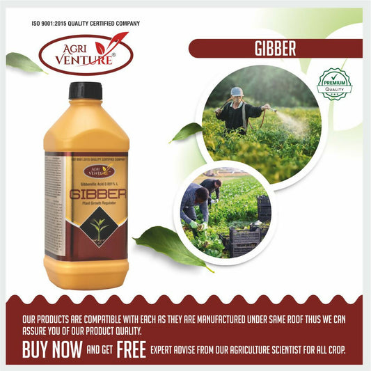 AgriVenture GIBBER ( Gibberellic Acid 0.001% SL ) PGR - Plant Growth Regulator (500 Ml, 1 Ltr.)