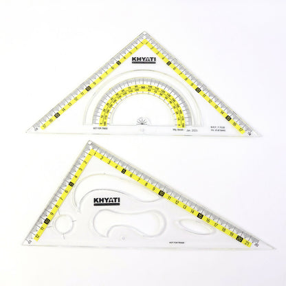 Khyati Strong Transparent Set Square with Protractor Scale for School & Technical Drawing Use