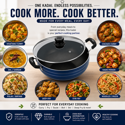 VIKAS Deep Kadai shown cooking curry