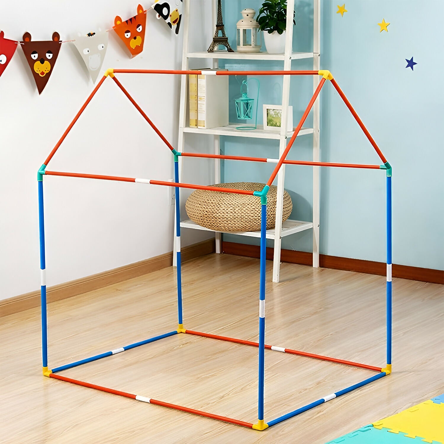 Jungle Safari Foldable Kids Play Tent House with Cartoon Animal Print for Indoor & Outdoor Fun