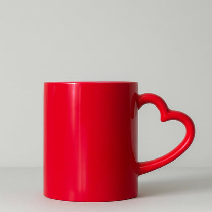 Red Heart Handle Ceramic Coffee Mug | Romantic Gift Mug for Couples & Friends