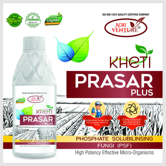 AgriVenture KHETI PRASAR PLUS ( PSF - Phosphate Solubilizing Fungi ) Eco-Friendly Bactericide Organic Product BIO FIRTILIZERS (1Ltr)