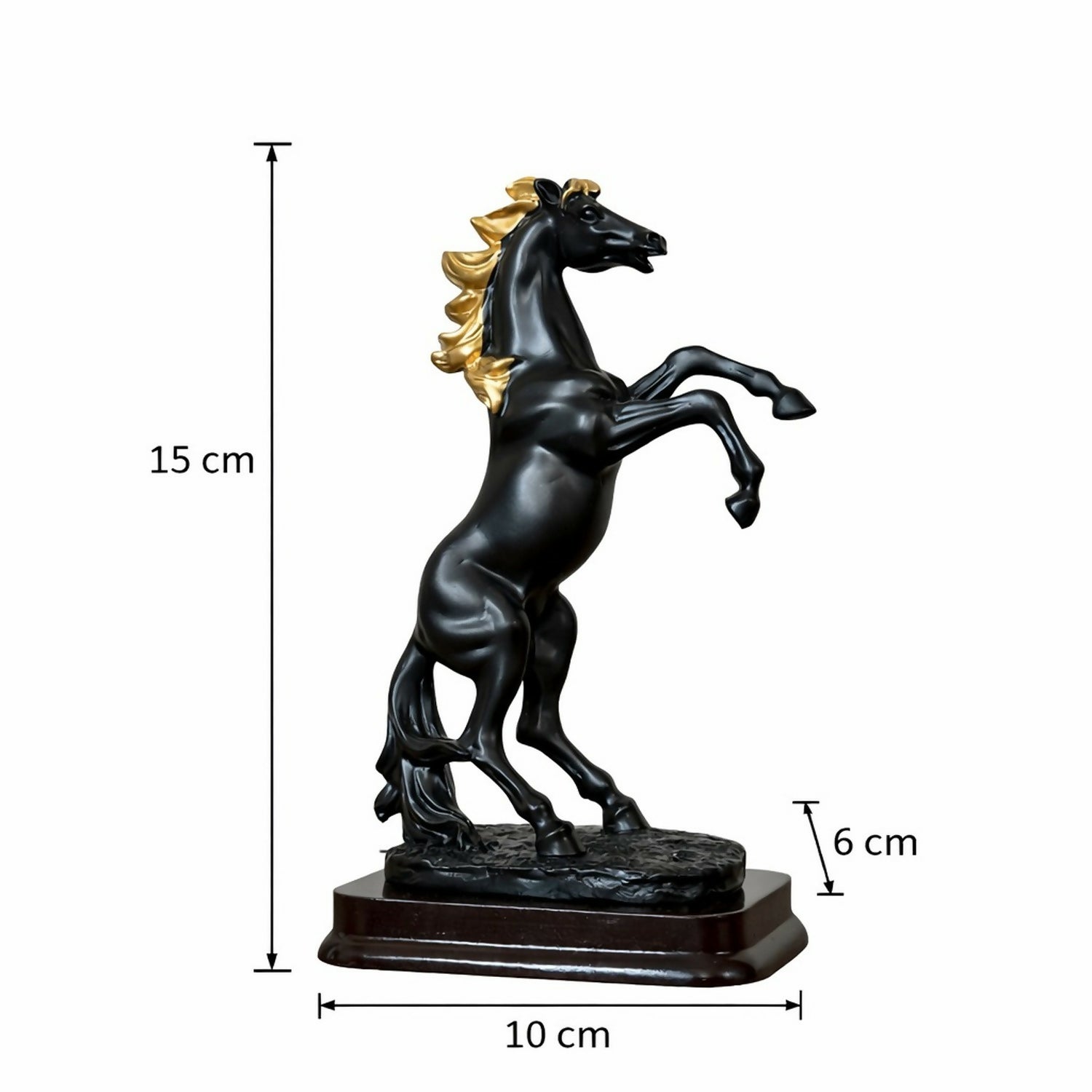 Black Horse poly-resin Showpiece with Golden Mane for Home Decor | Lucky Horse Statue