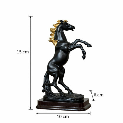 Black Horse poly-resin Showpiece with Golden Mane for Home Decor | Lucky Horse Statue