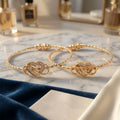 Gold Plated Infinity Heart Design Bangle with Crystal Stone Work for Women