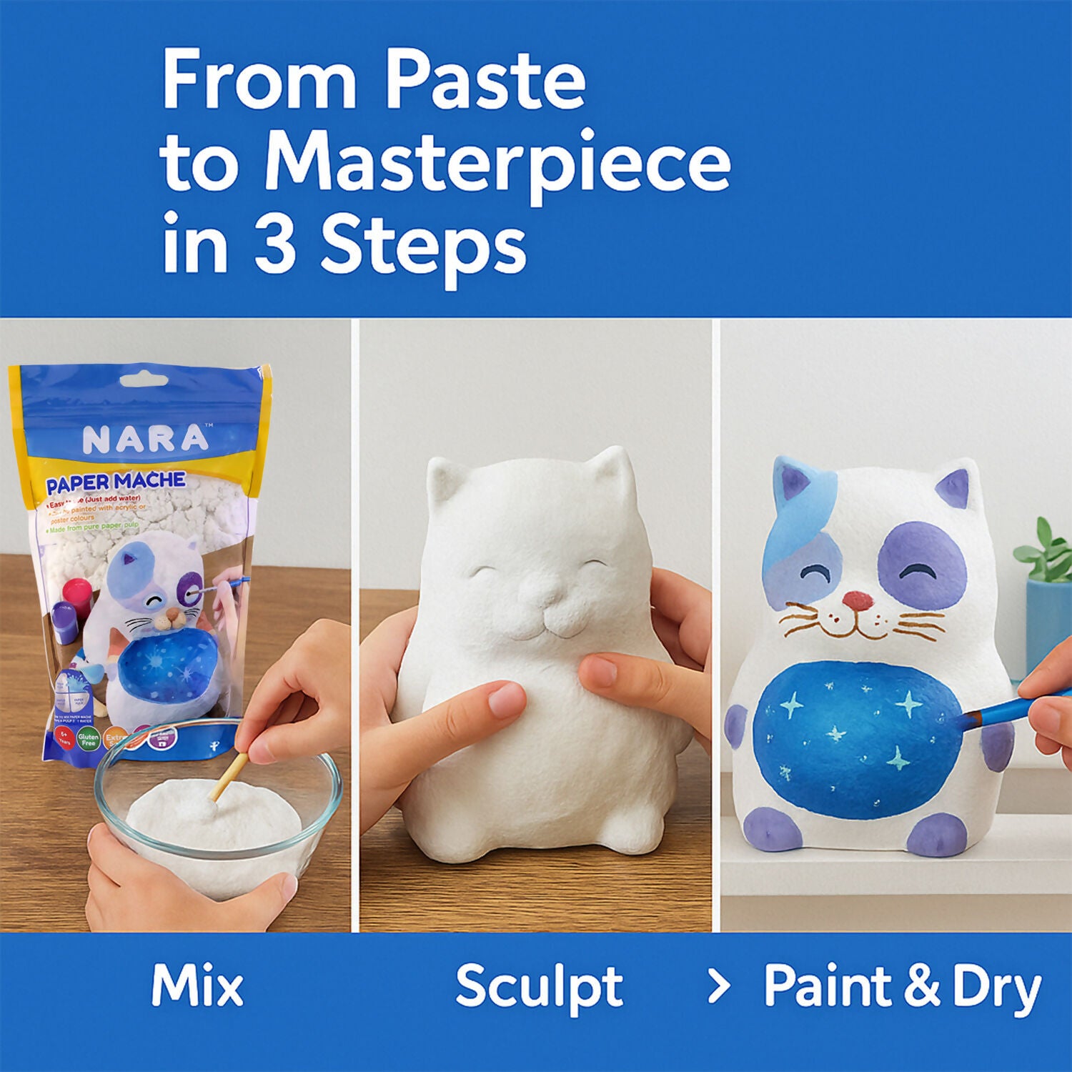 NARA Paper Mache Craft Dough Kit – DIY Sculpting, Painting & Air Dry Art Set for Kids