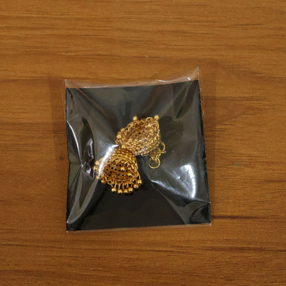 Classic Gold-Plated Jhumka with Layered Dome and Bead Detailing