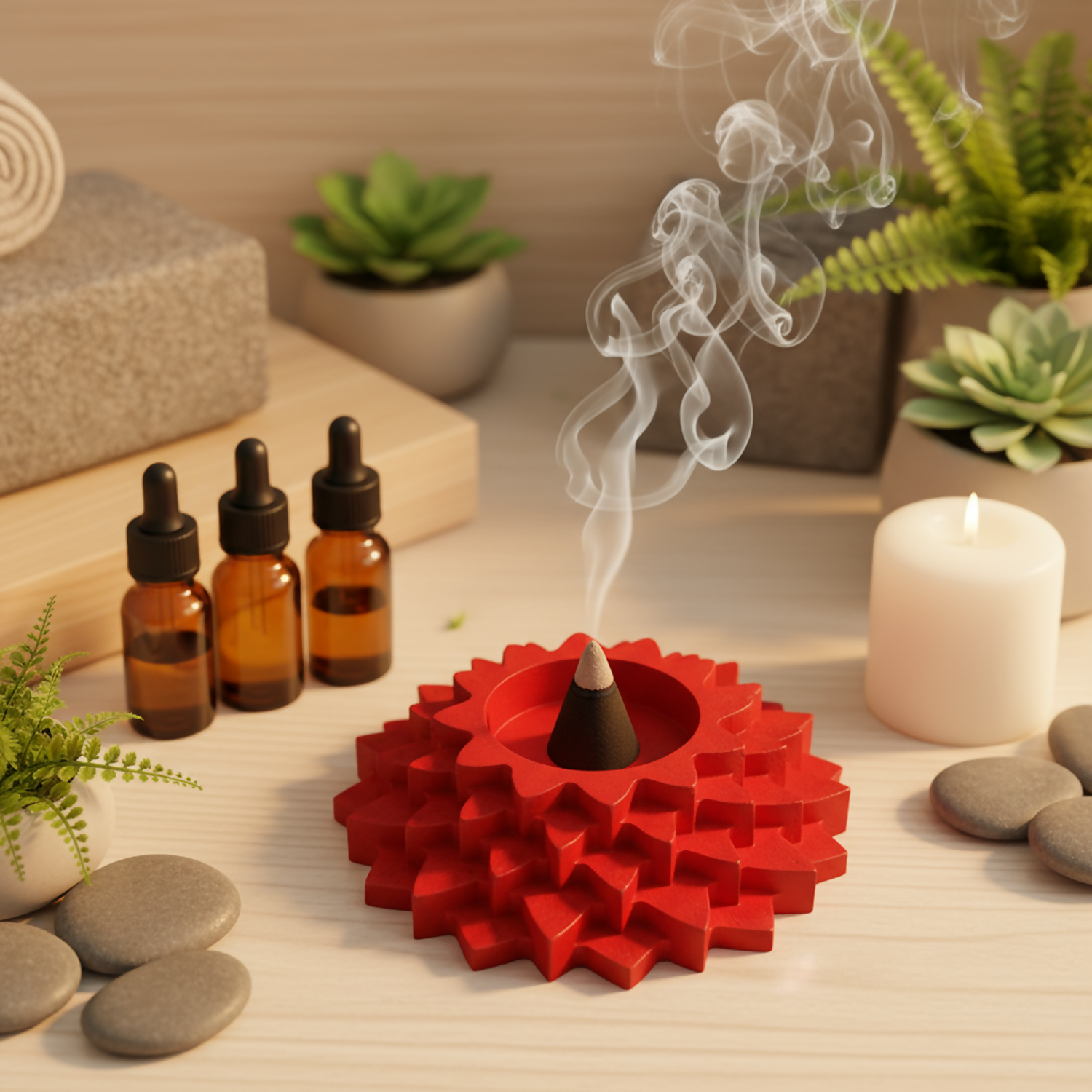 Flower 5-Step Decorative Diya Multi-Purpose Tealight Candle Holder, Dhoop Cone Stand, Pooja Diya & Mini Planter (Red, Rose Gold, Metallic Pink)