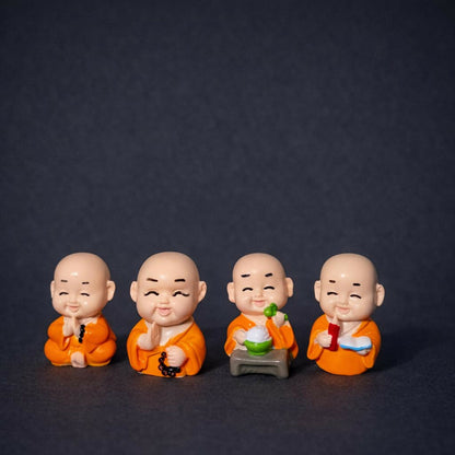 Smiling Monk Showpiece Set of 8 | Mini Buddha Figurines for Home Decor