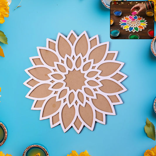 Sun Mandala Rangoli Stencil (12 Inch) | Reusable MDF Template for Diwali Entrance Decor