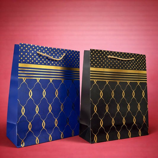 Elegant Blue & Gold Design Gift Paper Bag with Handle 1 Piece
