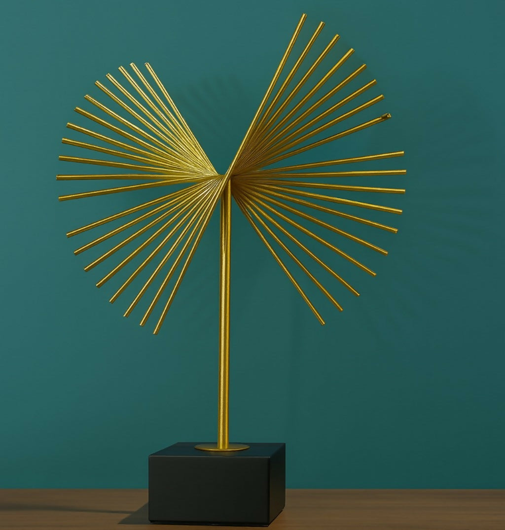 Modern Metal Abstract Table Showpiece with Gold Fan Design