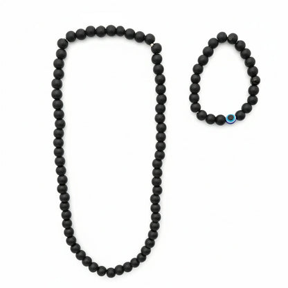 Black Beads Necklace & Evil Eye Bracelet Combo