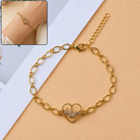 Golden Heart Crystal Charm Bracelet for Women | Adjustable Elegant Chain Design