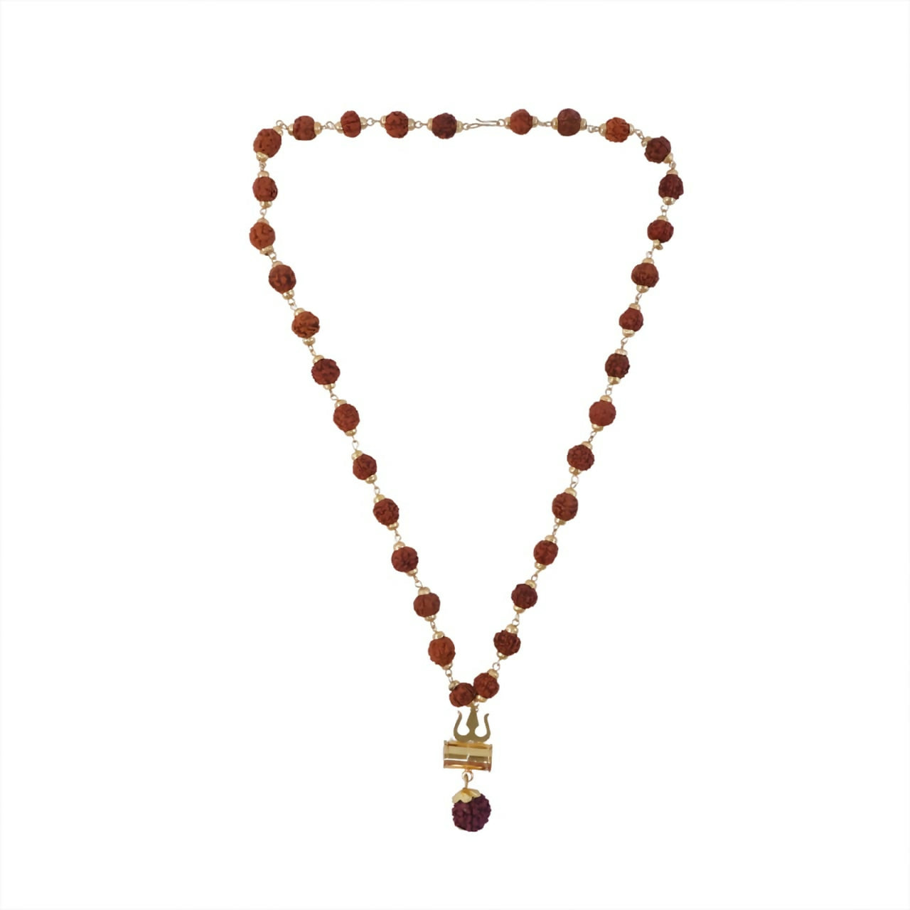 Natural 0riginal Rudraksha Bead Necklace with Trishul Pendant Spiritual Mala for Men