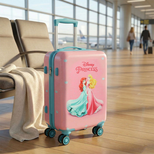 Novex Disney Princess Pink Travelling Kids Trolley Bags for Girls Luggage 4 Wheels ( Blue/22 Inch)