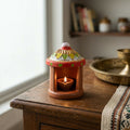 Traditional Lantern Diya Holder with Colourful Dome for Pooja and Home Decor