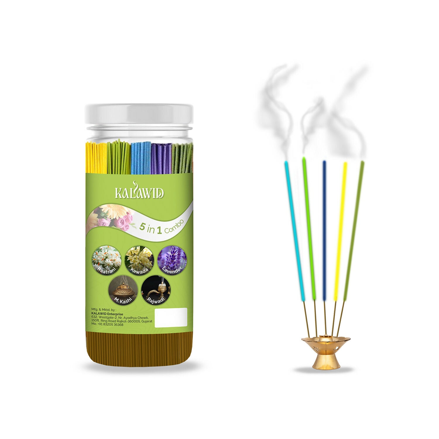 Premium Agarbatti 5 In 1 Combo with Raatrani, Kewada, Lavender, Masalakashi, Rajwadi Fragrances for Long Lasting Aroma (400 Gm)