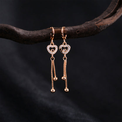 Rose Gold-Tone Crystal Heart Tassel Drop Earrings for Women