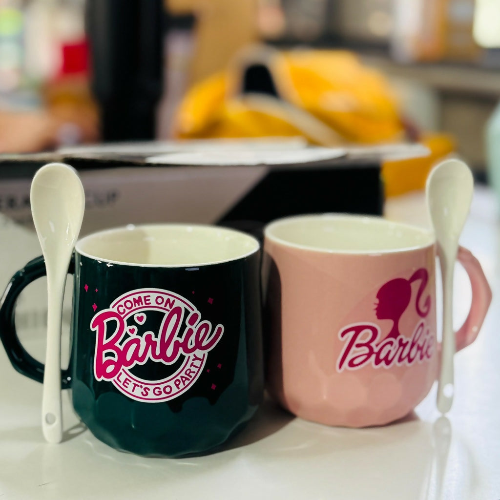Stylish Couple Ceramic Coffee Mug Set with Spoon & Gift Box (Set of 2)