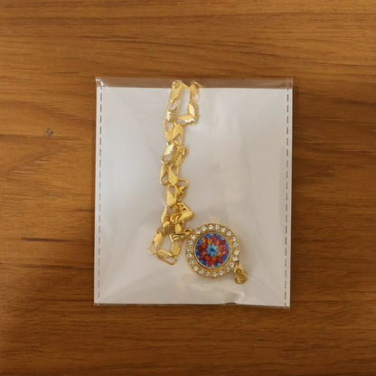 Elegant Multicolor Floral Gold Pendant Necklace with Stone Border