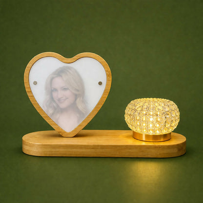 Heart Shape Wooden Photo Frame Lamp with LED Crystal Light