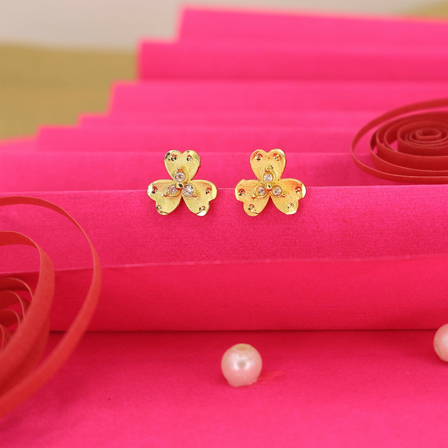 Gold Plated Clover Stud Earrings with AD for women and girls