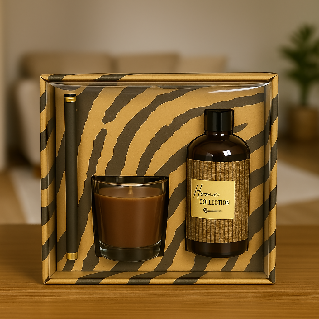 Luxury Sandalwood Scented Candle & Diffuser Gift Set – Home Collection Premium Aromatherapy Combo with Decorative Box | Relaxing Home Fragrance Set for Living Room, Bedroom & Gifting