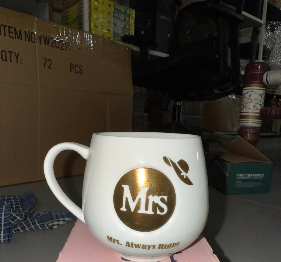 Premium Ceramic Coffee Mug for Women | Mrs. Always Right Printed Cup with Golden Foil Design | Stylish Gift Mug for Wife, Girlfriend, Sister | Durable Glossy Finish | Tea & Coffee Mug for Home & Office (White – Mrs Edition)