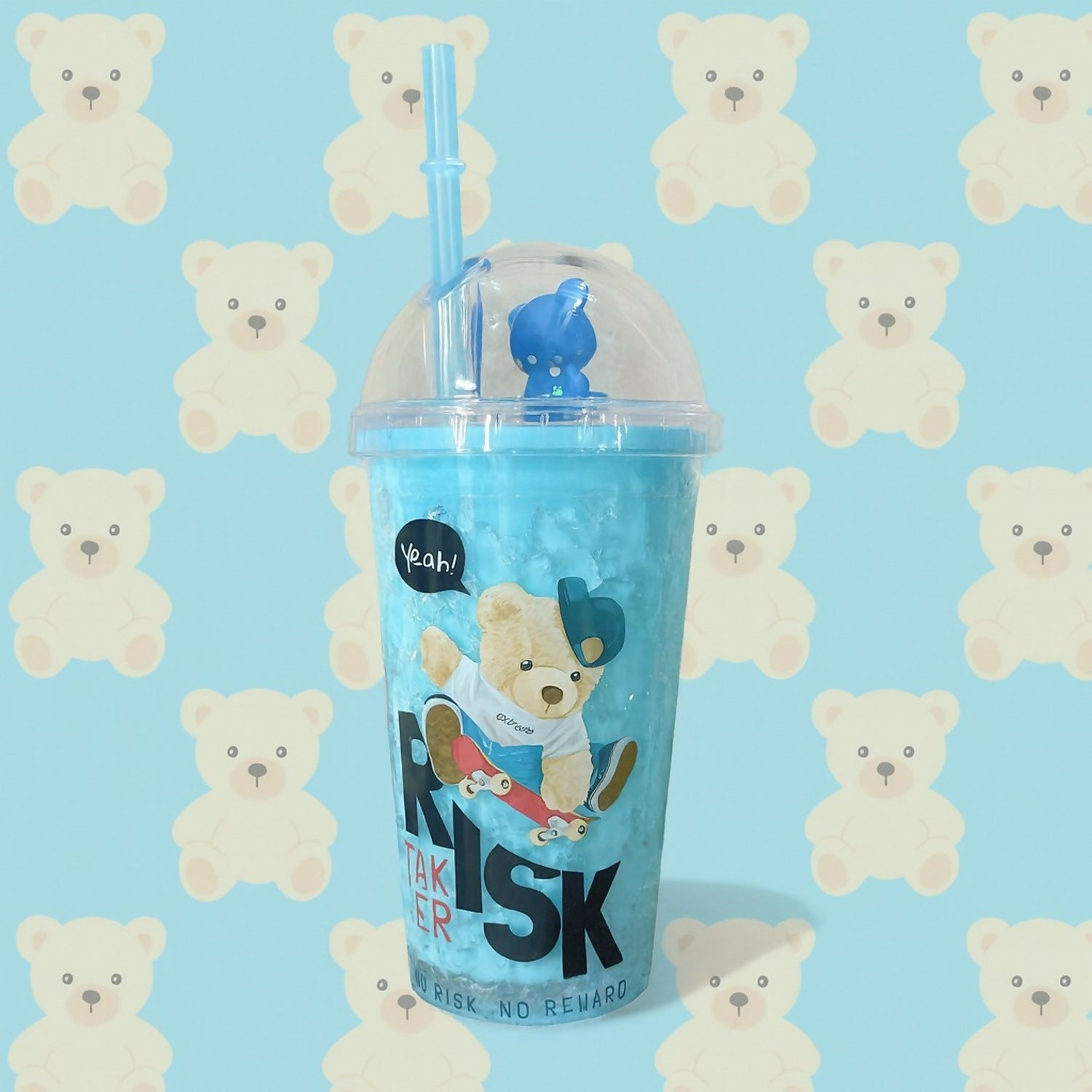 Blue Bear Ice Slush Tumbler with Dome Lid & Straw | 700ml Cute Shake Cup