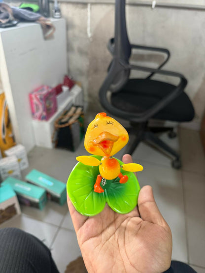 Cute Yellow Duck Garden Stake for Outdoor Décor – Metal Duck Yard Ornament with Leaf Base (1 PC)