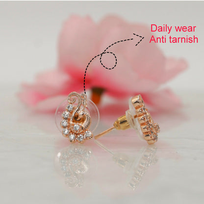 Rose Gold-Plated AD Diamond Stud Earrings | Elegant Peacock Design for women and girls