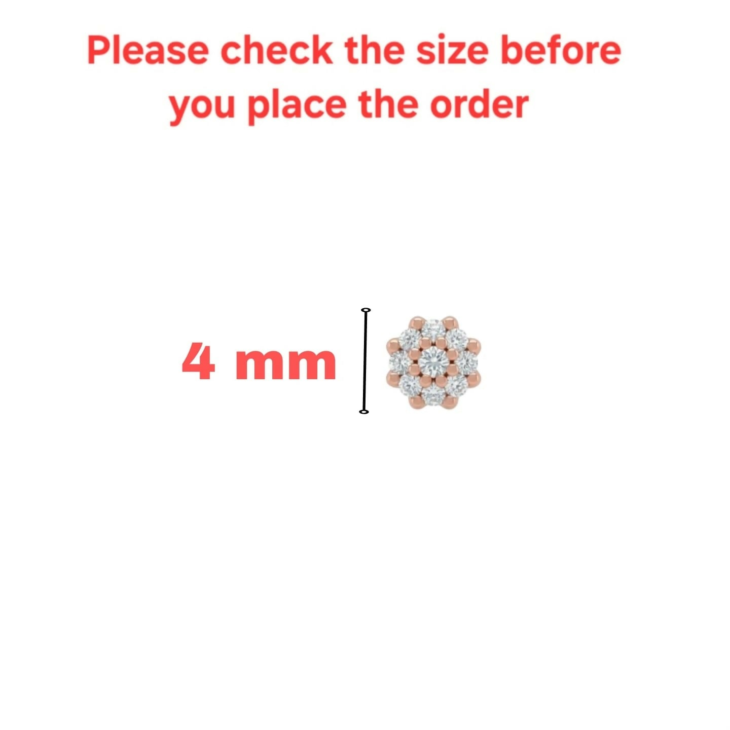 Detailed view of delicate rose gold crystal floral stud earrings for cartilage piercings