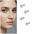 Crystal Flower Nosepin Studs – Flat Back Labret Combo (Pack of 4)