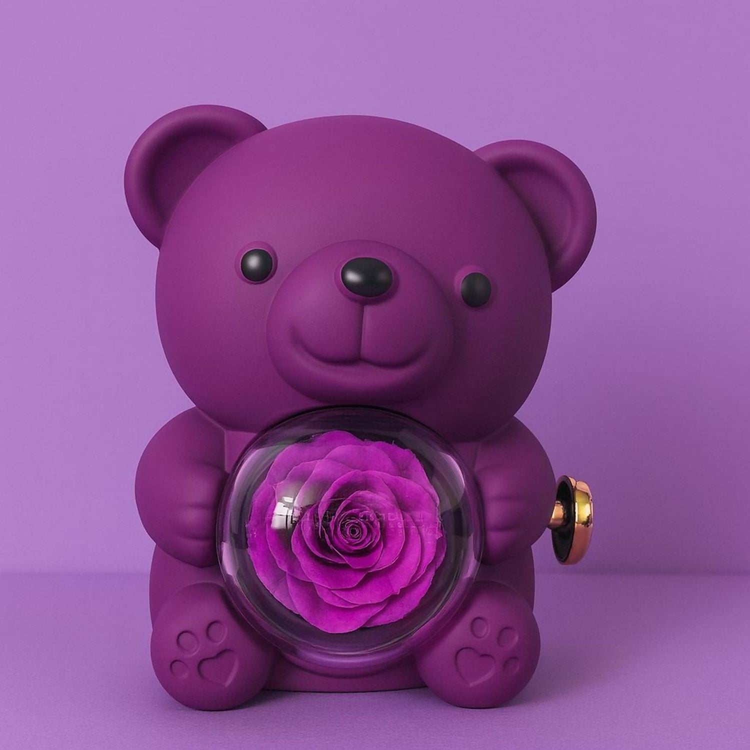 Purple Teddy Bear With Eternal Rose Gift Box | Romantic Love Gift for Her & Couples