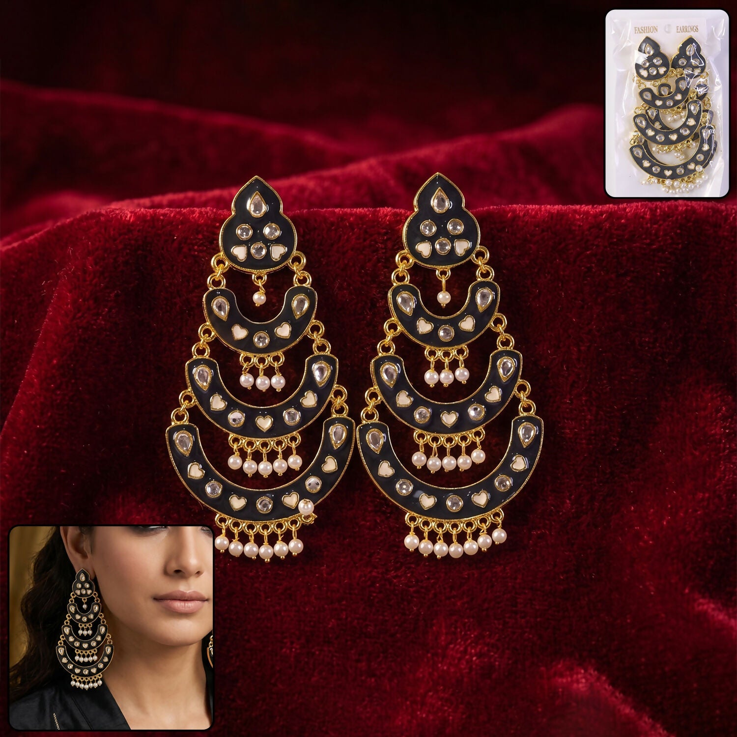 Designer Pink Stone Stud Jhumka Earrings with Antique Dome