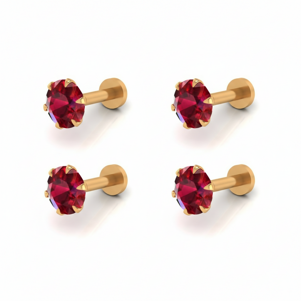 Ruby nose stud showing comfortable flat-back labret design for secure wear