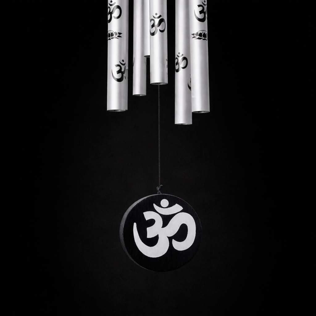 Silver Om Symbol Metal Wind Chime for Home Balcony Garden and Entrance Decor